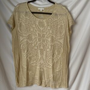 New York & Company Beige Patterned Blouse